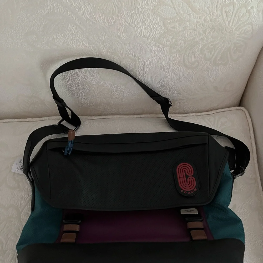 Coach black and purple messenger retro bag and sea green canvas. NWT